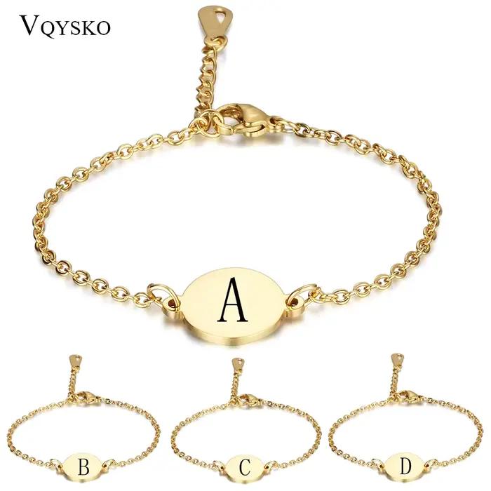 Bracelets personnalisés avec lettres initiales pour femmes, cadeau de saint-valentin, couleur or, chaîne en acier inoxydable, bijoux réglables