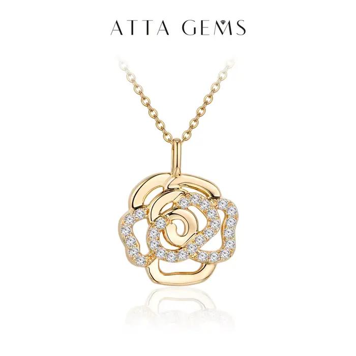ATTAGEMS-Collier Moissanite en Argent Sterling 925 pour Femme et Homme, Pendentif Fleur, Qualité Supérieure, Patients de Mariage, Bijoux Fins