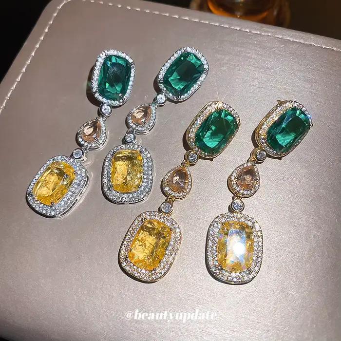 Boucles d'oreilles de luxe haut de gamme, design rétro élégant, style Hong Kong, en topaze et zircon, sans pendentifs