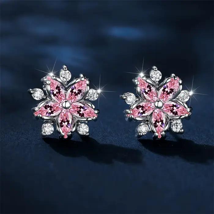 Boucles d'Oreilles de Luxe en Pierre Rose et Argent pour Femme, Bijoux de Mariage