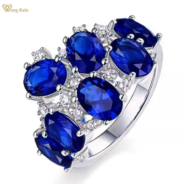 Wong Rain – bague en argent Sterling 925, coupe ovale, saphir 5x7.2 MM, diamant à haute teneur en carbone, pierres précieuses pour femmes, bijoux fins, cadeaux d'anniversaire