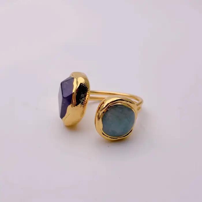 YYGEM-Bague en Pierres Précieuses Naturelles, 16x19mm, Vert, Amloggite Violet, Alanding Yst, Faite à la Main