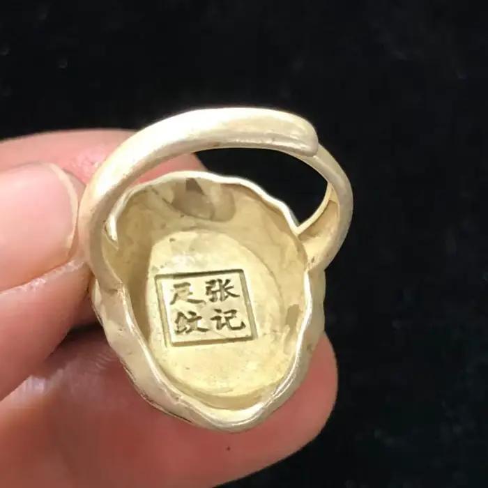 Bague sculptée cloisonné style Qianlong antique, bijou vintage rétro artisanal