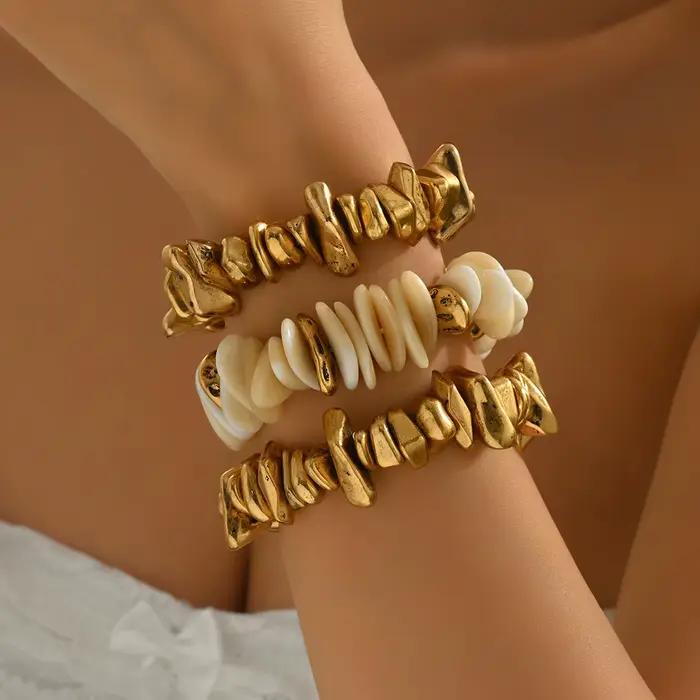 Ensemble de bracelets Bohème en or bruni CCB et perles de résine dégradées pour femme – Bijoux tendance pour l'été, la plage, les vacances et les fêtes