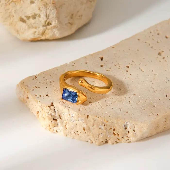Huang Chao – bague plaquée or 18 carats incrustée de Zircon bleu, en acier inoxydable, bijoux de doigt, accessoires de Banquet pour femmes