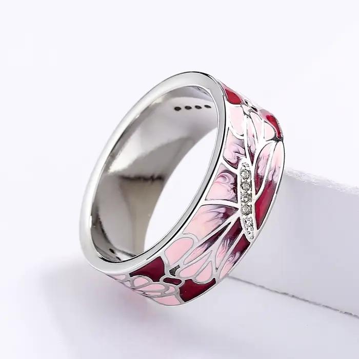 Bagues élégantes pour femmes, bague pêche rose, bijoux de fête de mariage, fleur classique, bague en émail faite à la main