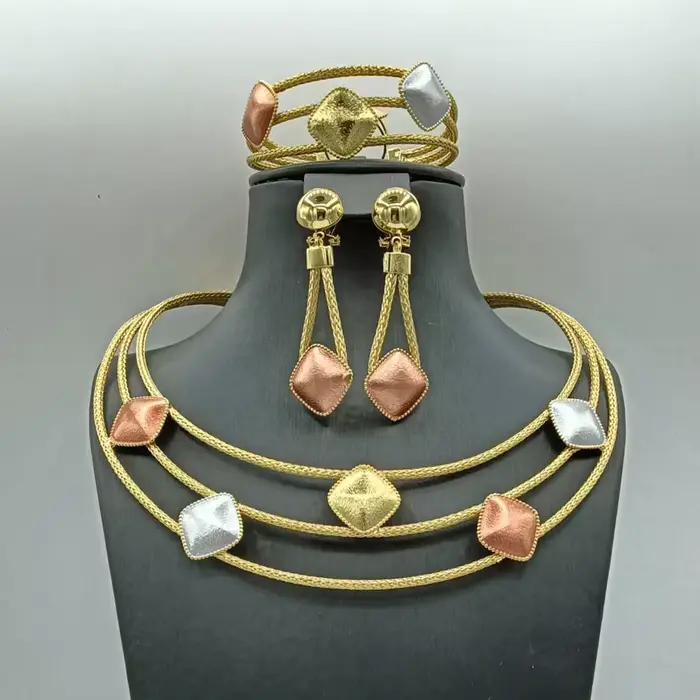 Ensemble de bijoux plaqué or 18 carats pour femmes, collier africain, pendentif, boucles d'oreilles, bracelet, bague, luxe, mode, fête, mariage, cadeaux