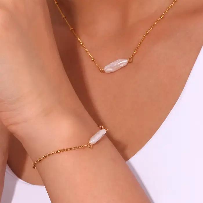 La.Muses – Bracelet Baroque en acier inoxydable pour femmes, longue perle, intervalle, élégant et à la mode, étanche, bijoux cadeau