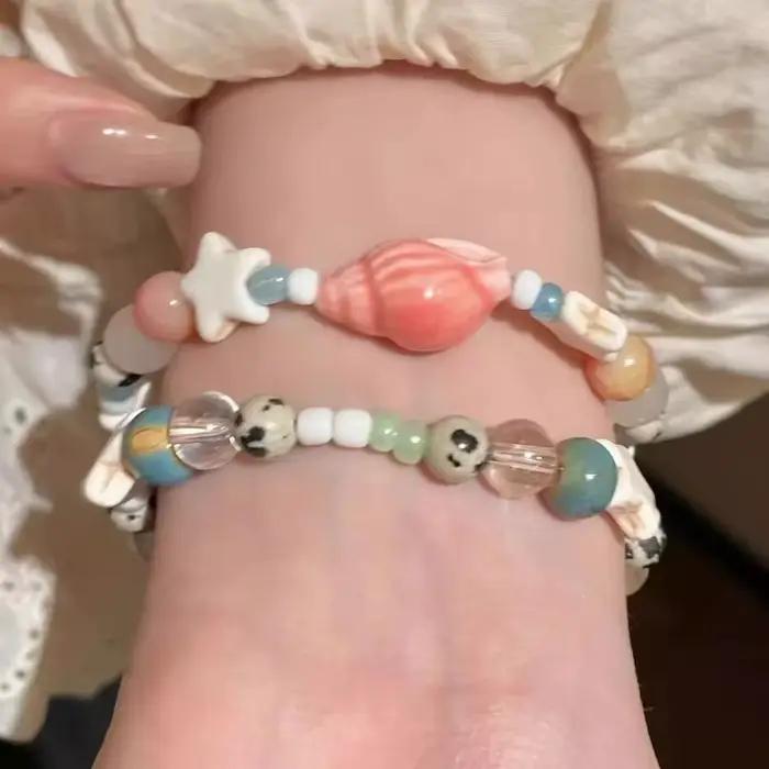 Bracelet de perles en céramique coloré pour femmes, mignon et exquis, style Boho, étoile conque, pour étudiantes, été, plage, vacances, bijoux, accessoires, cadeaux