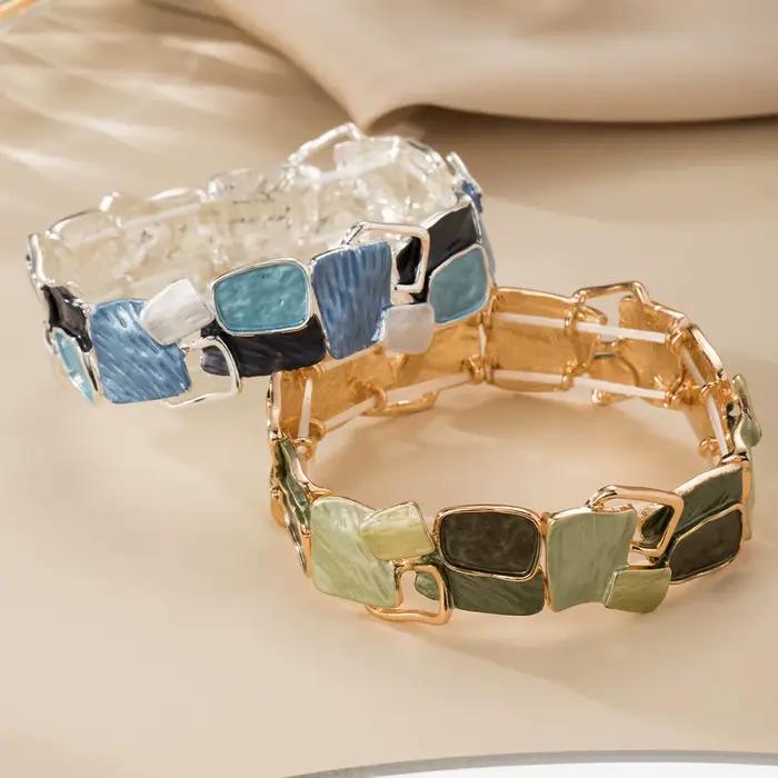 Bracelet géométrique en émail Cring Coco, bracelet élégant carré pliable et extensible, bijoux Boho en alliage de Zinc pour femmes Val