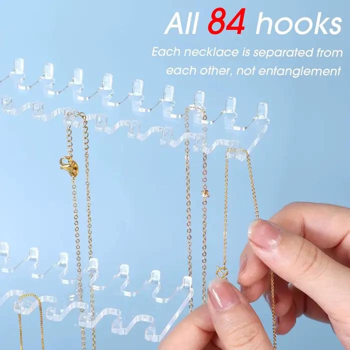 Porte-collier, boîte de rangement de bijoux, présentoir avec crochet bilatéral pour collier, pendentif, bracelet, bague
