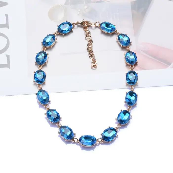 Ensemble de Bijoux en Pierres Précieuses pour Femme, Clip, Strass, Accessoires de Poméras, Perlé, Bleu, Verre, Violet, Bracelet, Collier