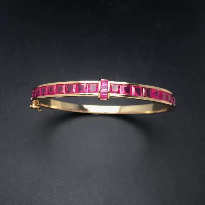 Bracelet en pierres précieuses de corindon rouge pour femme, or jaune, cadeau de bijoux de carillon pour dame, fête d'anniversaire, création élégante