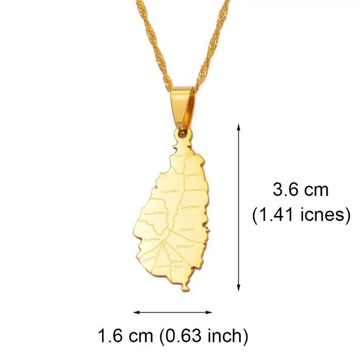 Collier Anniyo Saint Lucia avec pendentif carte des villes pour femme, bijoux couleur or, chaînes et pendentifs des villes de Saint Lucia # 120521