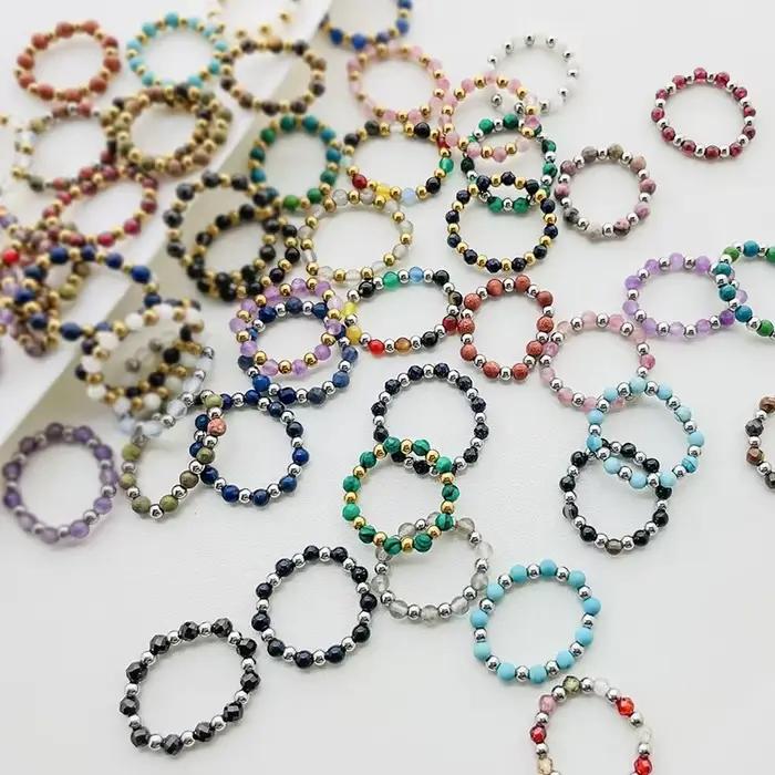 Bague bohème en pierre naturelle pour femmes, nouvelle mode, Tourmaline colorée, Zircon, fait à la main, anneau de fête, en acier inoxydable, vente en gros