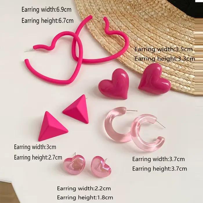 Po-Boucles d'Oreilles Triangle en Forme de Cœur pour Fille, Jolies Boucles Géométriques en Néon, Bijoux d'Été, 5 Paires