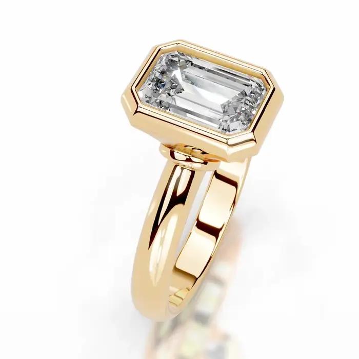 WUIHA Bague de fiançailles et de mariage en argent sterling 925 véritable avec moissanite GRA de 2 carats taille émeraude, sertie clos, bijoux fins