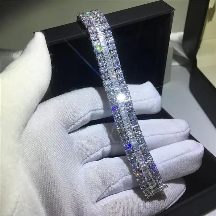 Bracelet de Tennis fait à la main pour amoureux, diamant de laboratoire rempli d'or blanc, Bracelets de fiançailles pour femmes, accessoires de mariage
