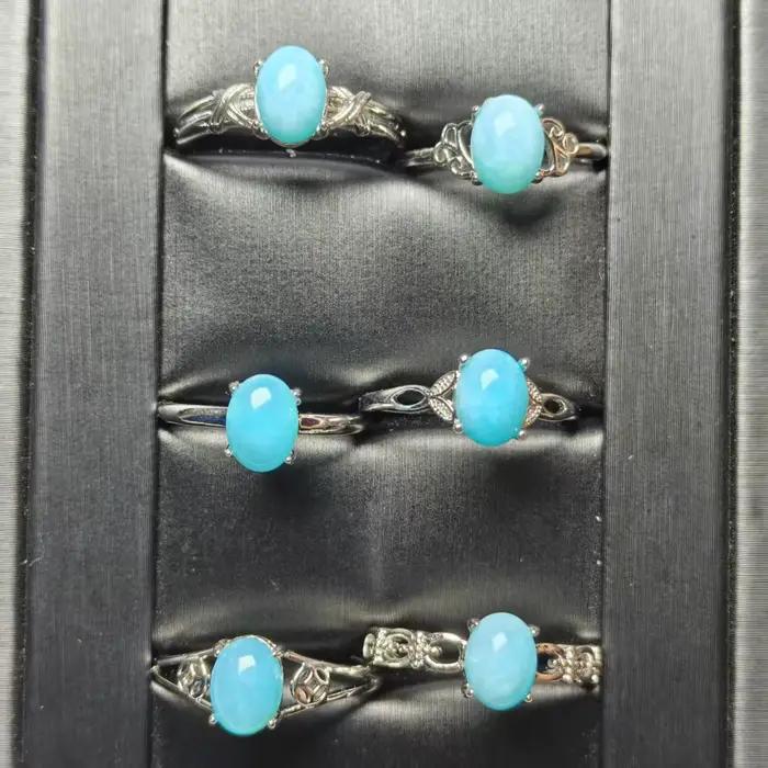 Bague en Amazonite Naturelle, Bijou de Doigt Flexible Incrusté Tendance, Bague Unisexe en Cristal de Glace de Haute Qualité