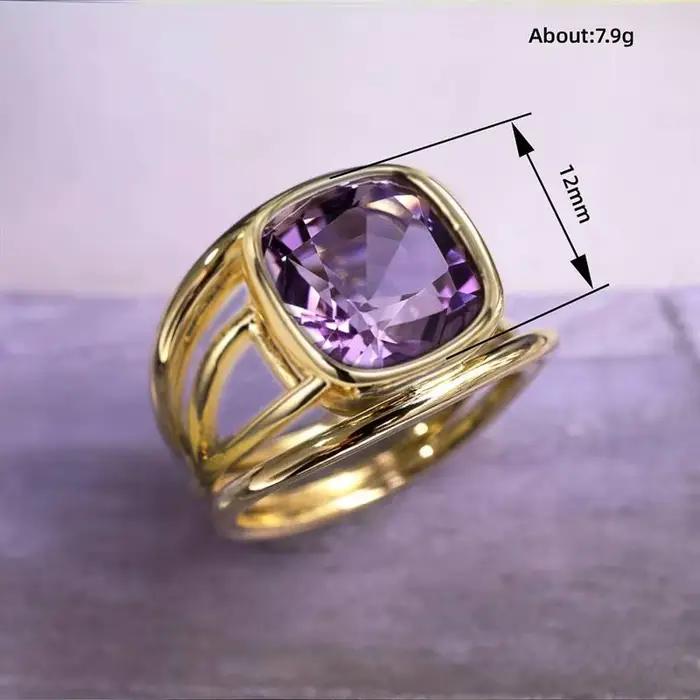 Huitan – bague élégante pour femmes, couleur or, incrustée de CZ violet brillant, accessoires tendance pour fête de mariage, bijoux nobles de fiançailles, cadeau pour dames