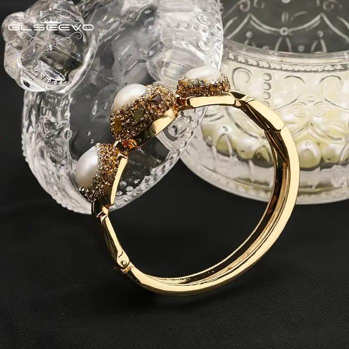 GLSEEVO – Bracelet en perles baroques naturelles pour femmes, incrusté de strass, exquise, personnalité de la mode, bijoux de fête de luxe pour dames