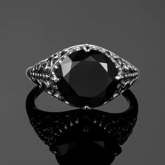 Bagues en obsidienne noire, bague en zircone cubique pour femmes et hommes, bague de Cocktail en argent Sterling 925 Antique sauvage, bijoux de fête à la mode