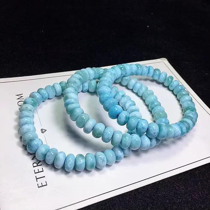 Bracelet de perles de boulier Larimar bleu naturel, 8mm, bijoux en pierres précieuses de guérison, motif d'eau extensible AAAAA