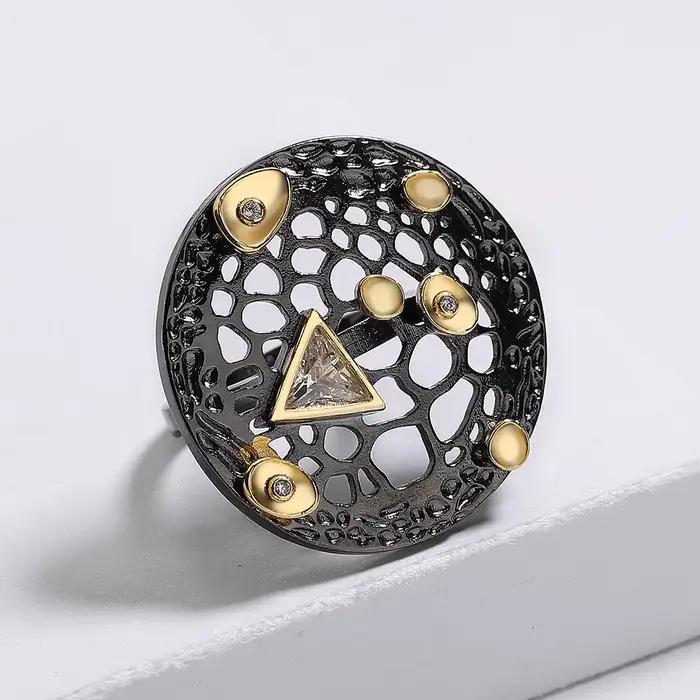 Bague de personnalité exagérée pour hommes et femmes, ronde, creuse, bicolore, or noir, bicolore, bijoux italiens, nouveau