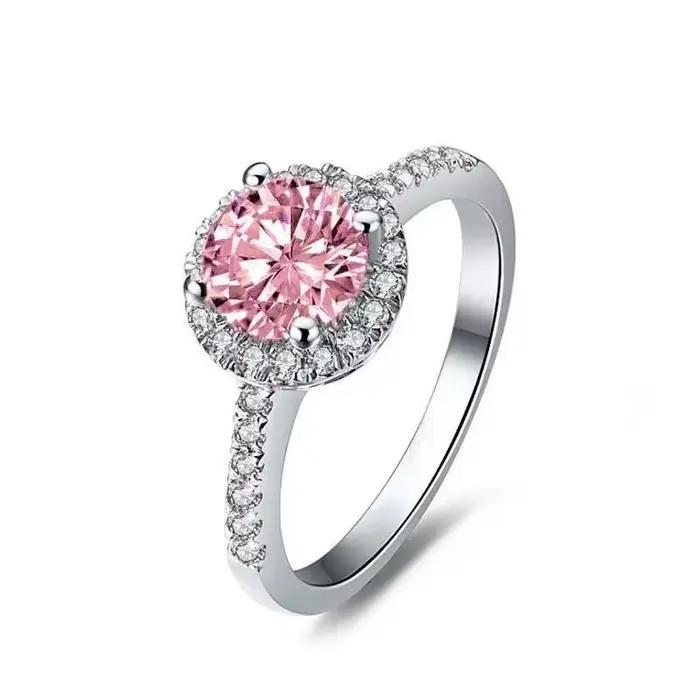 Bague de fiançailles romantique en argent incrusté de diamants roses pour femme, matiques en pierres précieuses, bijoux de mariage élégants et ajustables, à la mode