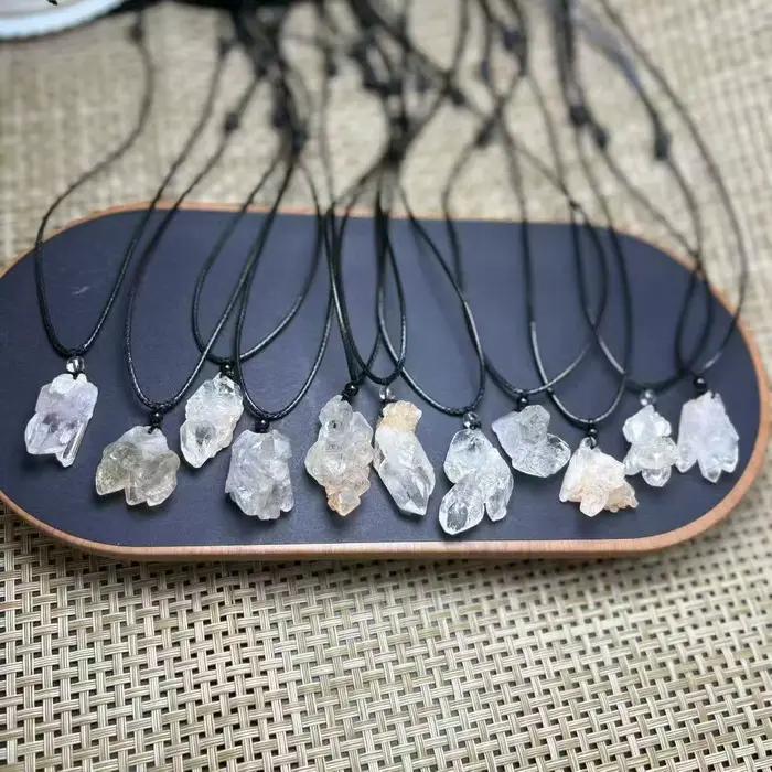 Nouveautés : Pendentif Collier en Cristal de Diamant Herkimer Naturel Brut, avec Cordon en Cuir Fait Main, pour Cadeau