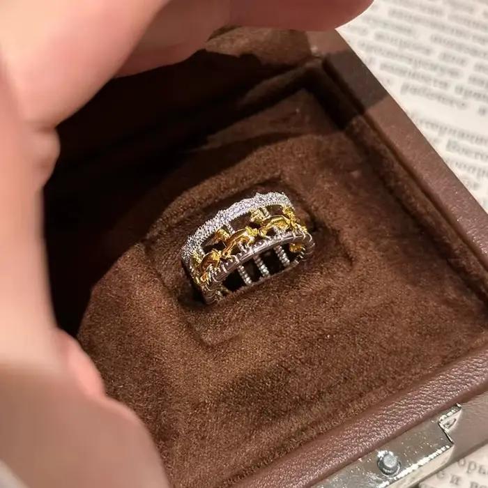 Bague creuse en zircon géométrique ENSHIR pour femme, design vintage français de luxe, bijoux élégants, cadeaux en gros