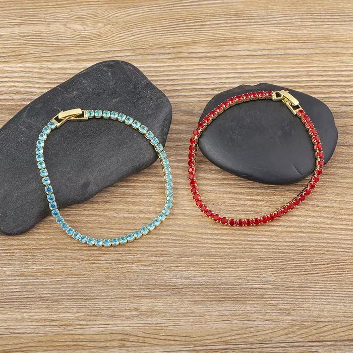 Nidin – Bracelet chaîne de Tennis pour femmes, luxe, pratique, 4 griffes, mosaïque, zircone cubique, 6 couleurs arc-en-ciel, bijoux de fête à la mode, cadeau