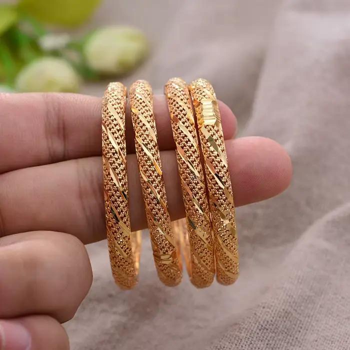 Bracelet couleur or de Dubaï pour enfants de 3 à 6 ans, 4 pièces/lot, cadeau d'anniversaire pour garçons et filles, petit bracelet plaqué or