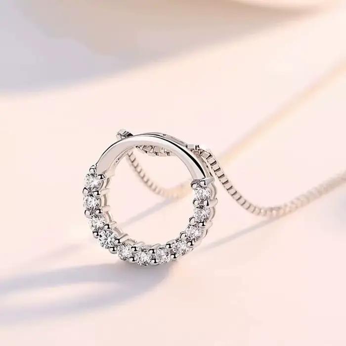 Colliers avec pendentif rond en argent Sterling 925 et Zircon pour femmes, bijoux fins, Semi-strass, Simple, cercle brillant, chaîne de clavicule