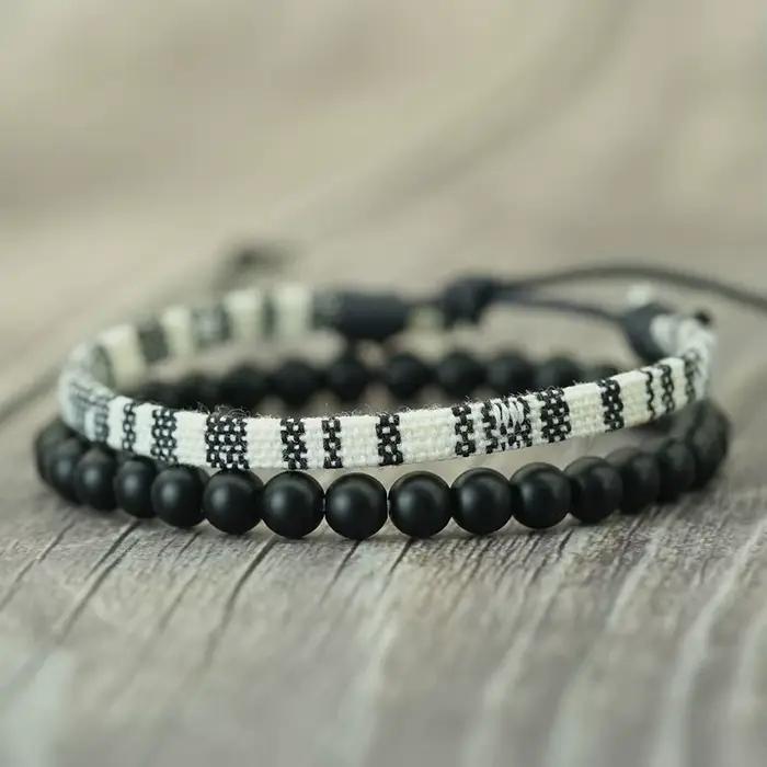 Noter ethnique hommes Bracelet ensemble tressé à la main bohême tissu Braclet polyvalent hommes poignet accessoires Pulseria Hombre Yoga Joias