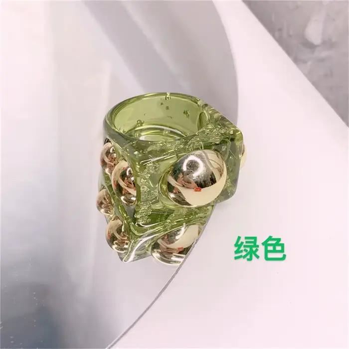 Bague en résine exagérée pour femmes, bandes métalliques acryliques, bague carrée de couleur en résine rouge et vert, accessoires de bijoux Punk