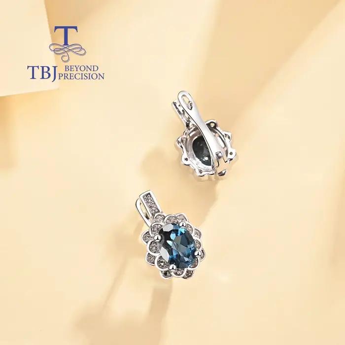 Boucles d'oreilles TBJ en topaze bleue naturelle de Londres, argent sterling 925, design classique, bijoux fins, cadeau pour femmes