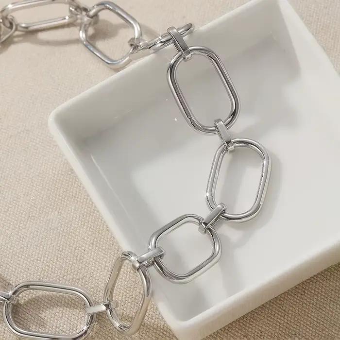 Collier à maillons épais et volumineux, style bohème, collier ras-du-cou à maillons ovales, plaqué argent antique, chaîne exagérée, bijoux
