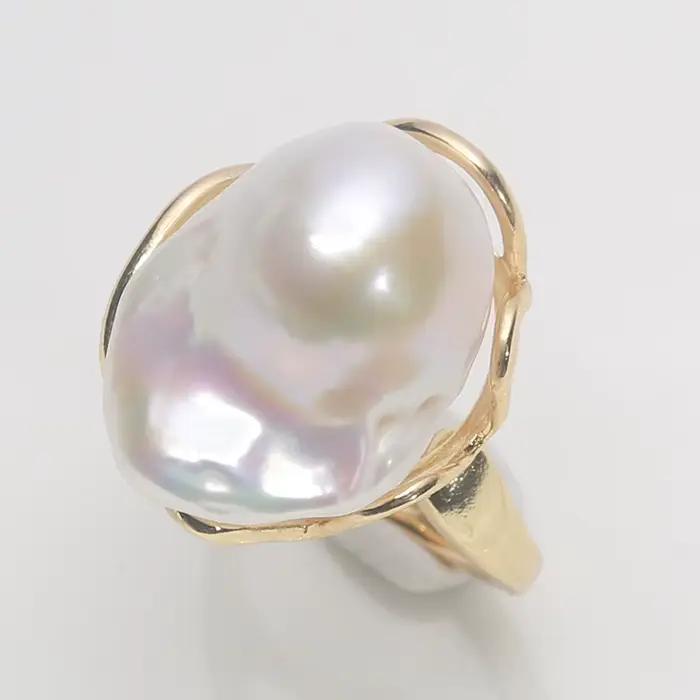 Bague en argent sterling 925 Mareora avec perle baroque naturelle d'eau douce, grande irrégularité, 15-30 mm, taille ajustable, bijoux