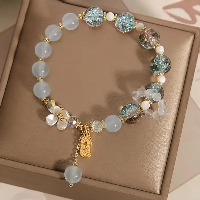 Bracelets en cristal de pop-corn en calcédoine naturelle, pendentif de fleur pour femmes, chaîne de perles, bijoux de fête d'anniversaire et de mariage
