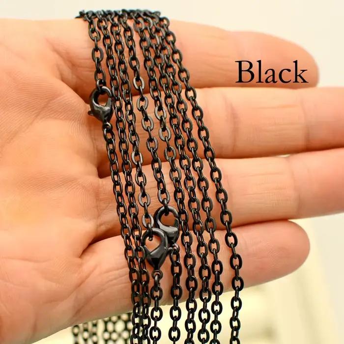 Collier à maillons de câble pour hommes et femmes, plaqué argent, bronze, cuivre, document noir, vente en gros, 100 pièces
