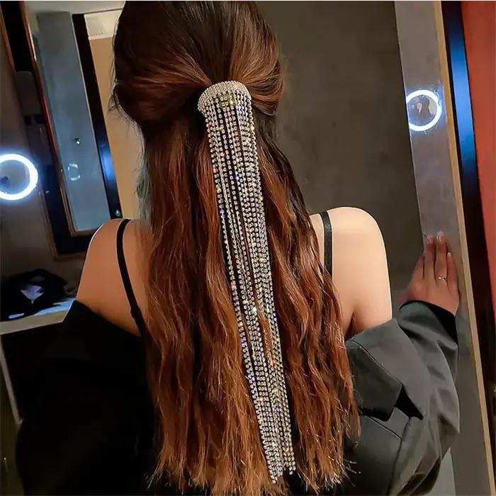Épingles à cheveux brillantes en strass pour femmes, Bijoux longs pampilles en cristal, accessoires pour cheveux, Bijoux de Banquet de mariage
