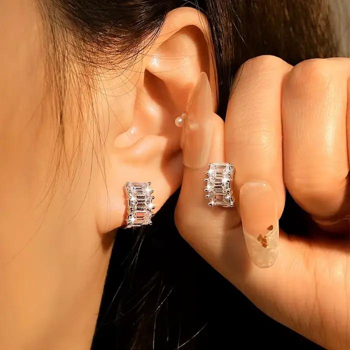 Rrjzz Boucles d'oreilles créoles pour femme en moissanite pleine couleur D taille émeraude 4*6mm, 6 pierres 4.8CT, imitation diamant, bijoux GRA, cadeaux