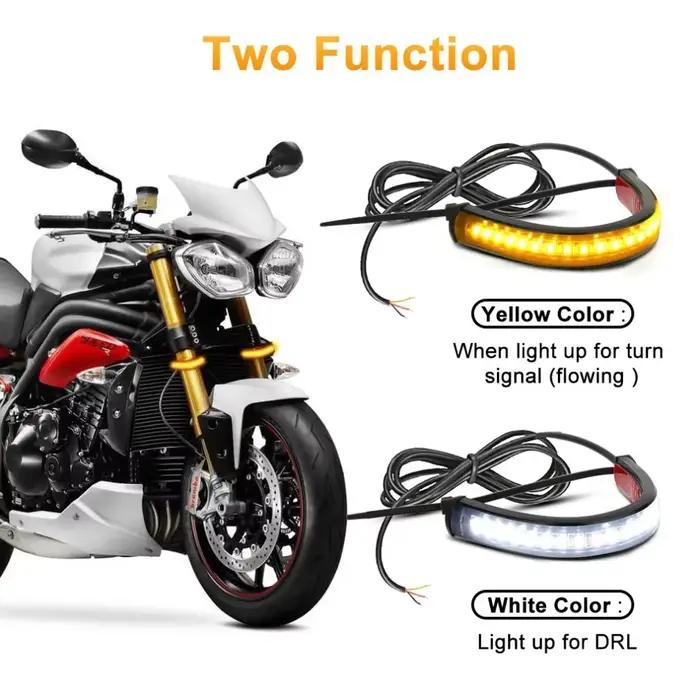1Pc 12V LED Moto clignotant et DRL ambre blanc Moto clignotant anneau fourche bande lampe clignotant clignotant universel