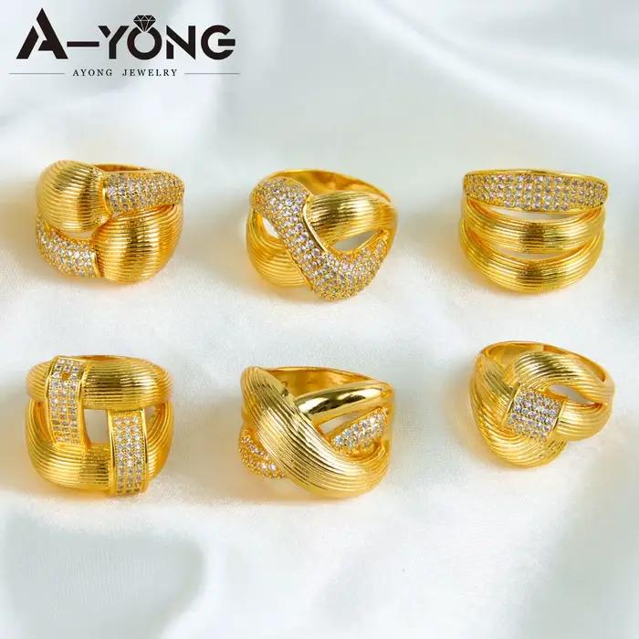 Bagues Chunky de Luxe Hip Hop de Dubaï Plaqué Or 21 carats, Mode Moyen-Orientale, Zirconium, Style Punk, Bijoux pour Femme, Cadeaux pour Mariage et Fête