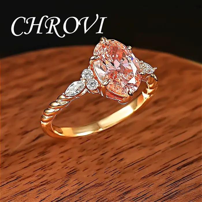 Bague vintage en argent sterling 925 rose et orange sertie de diamants à haute teneur en carbone, bague de mariage torsadée pour femme