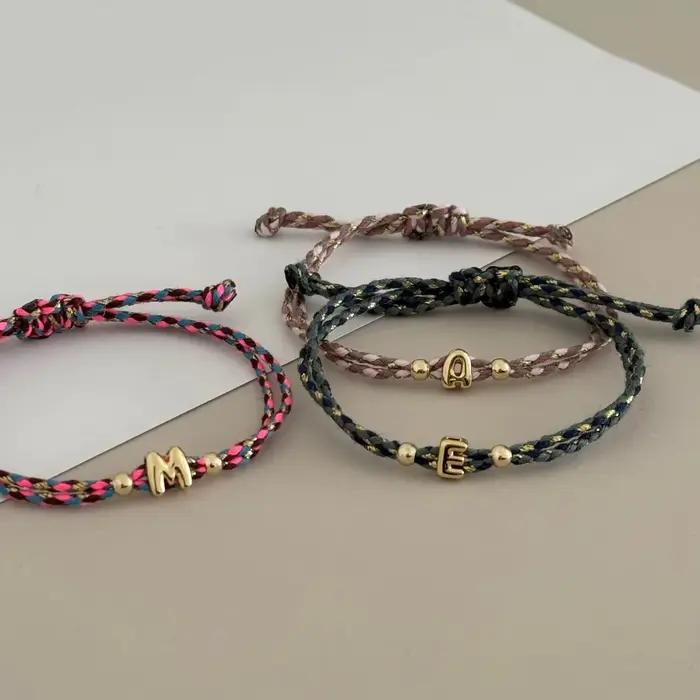 Bracelet initial Vlen Alphabet pour femme, lettre bulle de A à Z, cordon coloré réglable, cadeau d'amitié, bijou simple et délicat