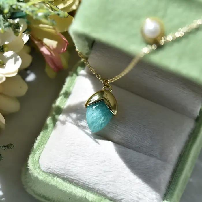 ITSMOS gland cristal naturel pendentif collier Amazonite/labradorite plaqué or rhombique Simple collier bijoux pour femmes cadeau