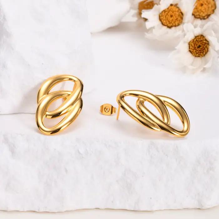 Boucles d'oreilles à tige en forme de feuilles pour femmes, bijoux Bergame imperméables en acier inoxydable anti-allergie