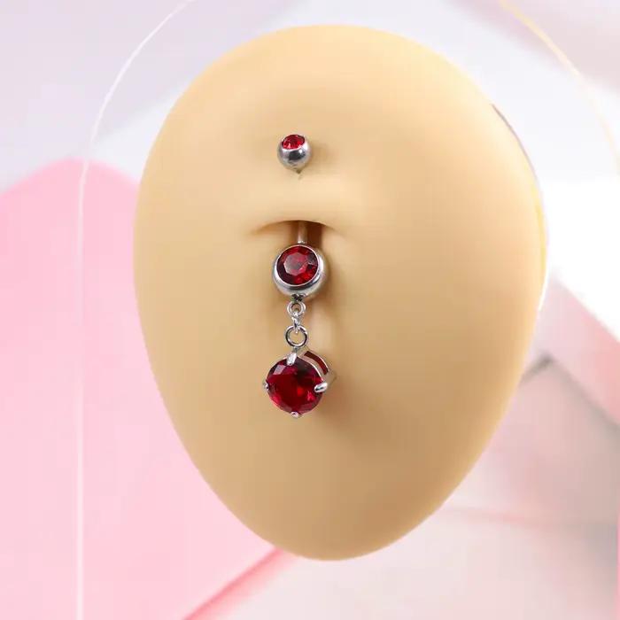 Ensemble de 2 pièces 14G bagues de nombril pour femme 316L acier chirurgical CZ strass coloré et zircon cubique style pendentif nombril barbells
